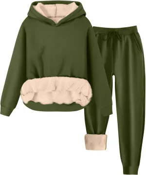 Casual Hoodie and Sweatpants Outfit Plush Thickened Hooded Pullover Sweatsuits Jogger Set 2024 Fall Winter Fashion