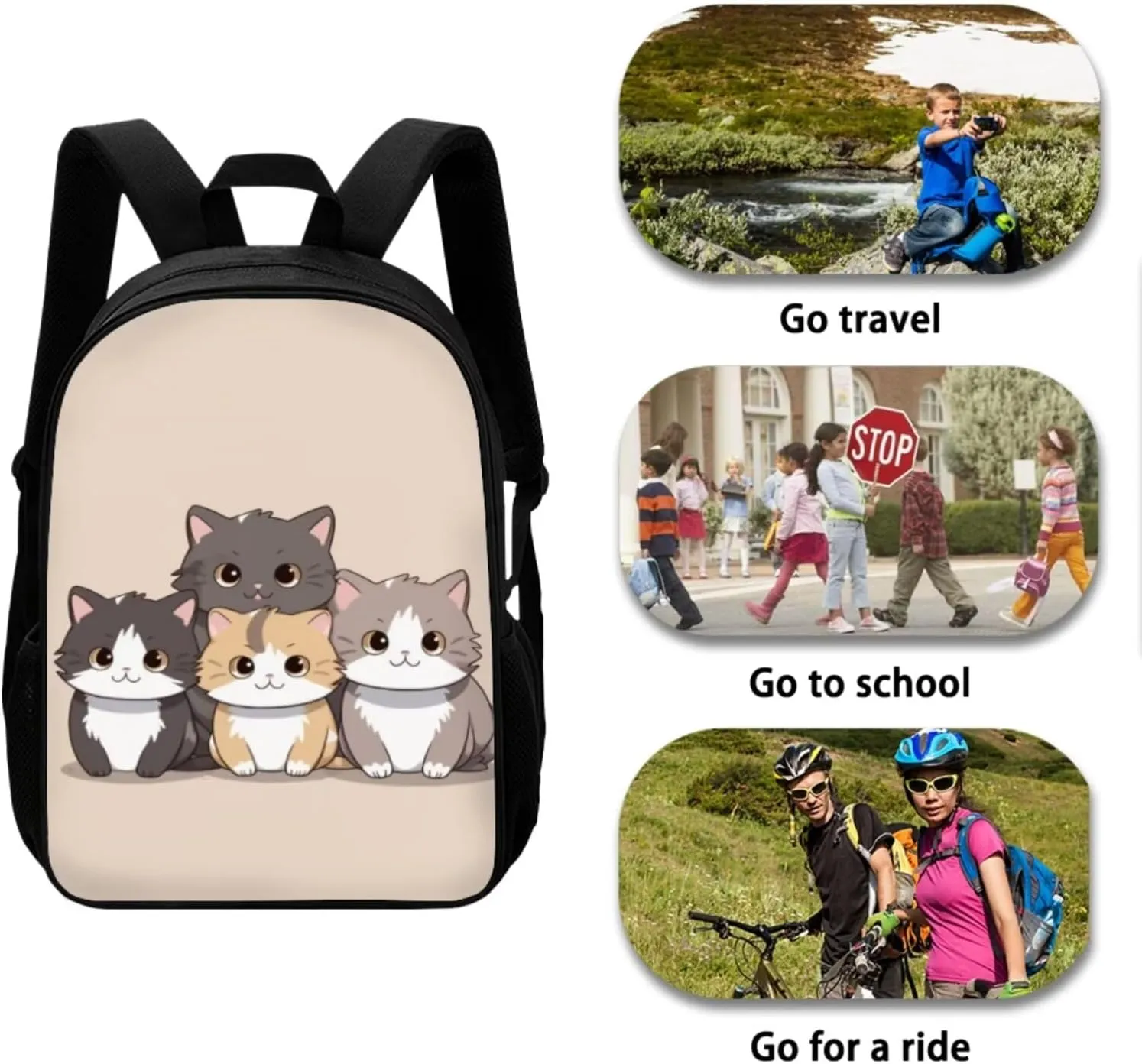 Cat School Backpack for Girls 4-6 Large Capacity School Bags Lunchbox Pack Pencil Case 3 Pieces Portable Backpacks with Water Bottle Pocket