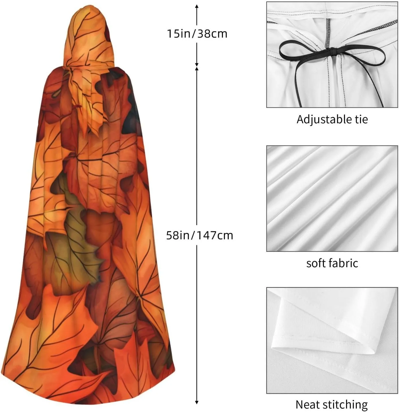 cfpolar Hooded Cloak for Men Women, Halloween Hooded Capes with Hood & Neck Tie, Long Adult Halloween Cloaks A-1