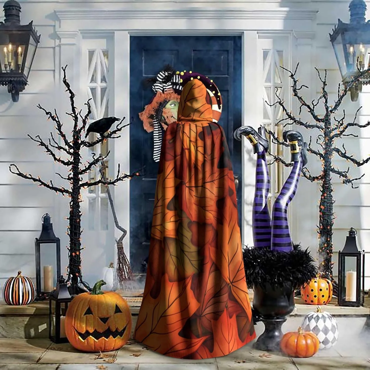 cfpolar Hooded Cloak for Men Women, Halloween Hooded Capes with Hood & Neck Tie, Long Adult Halloween Cloaks A-1