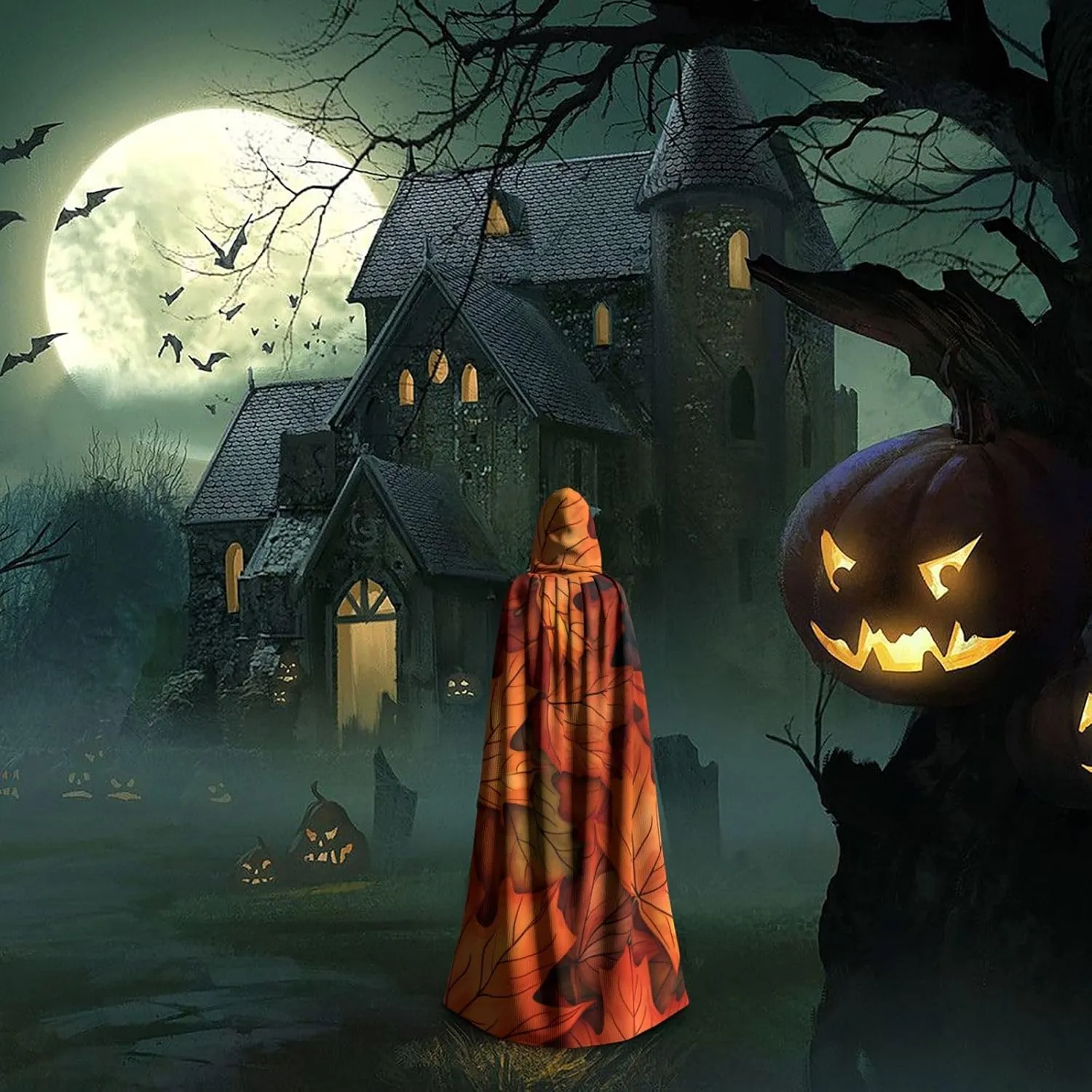 cfpolar Hooded Cloak for Men Women, Halloween Hooded Capes with Hood & Neck Tie, Long Adult Halloween Cloaks A-1