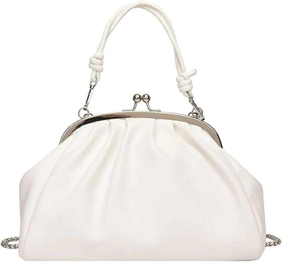 Chain Evening Handbag Purses for Women Kiss Lock Pleated Clutch Bag Cross Body Purse Elegant Handle for Daily Life