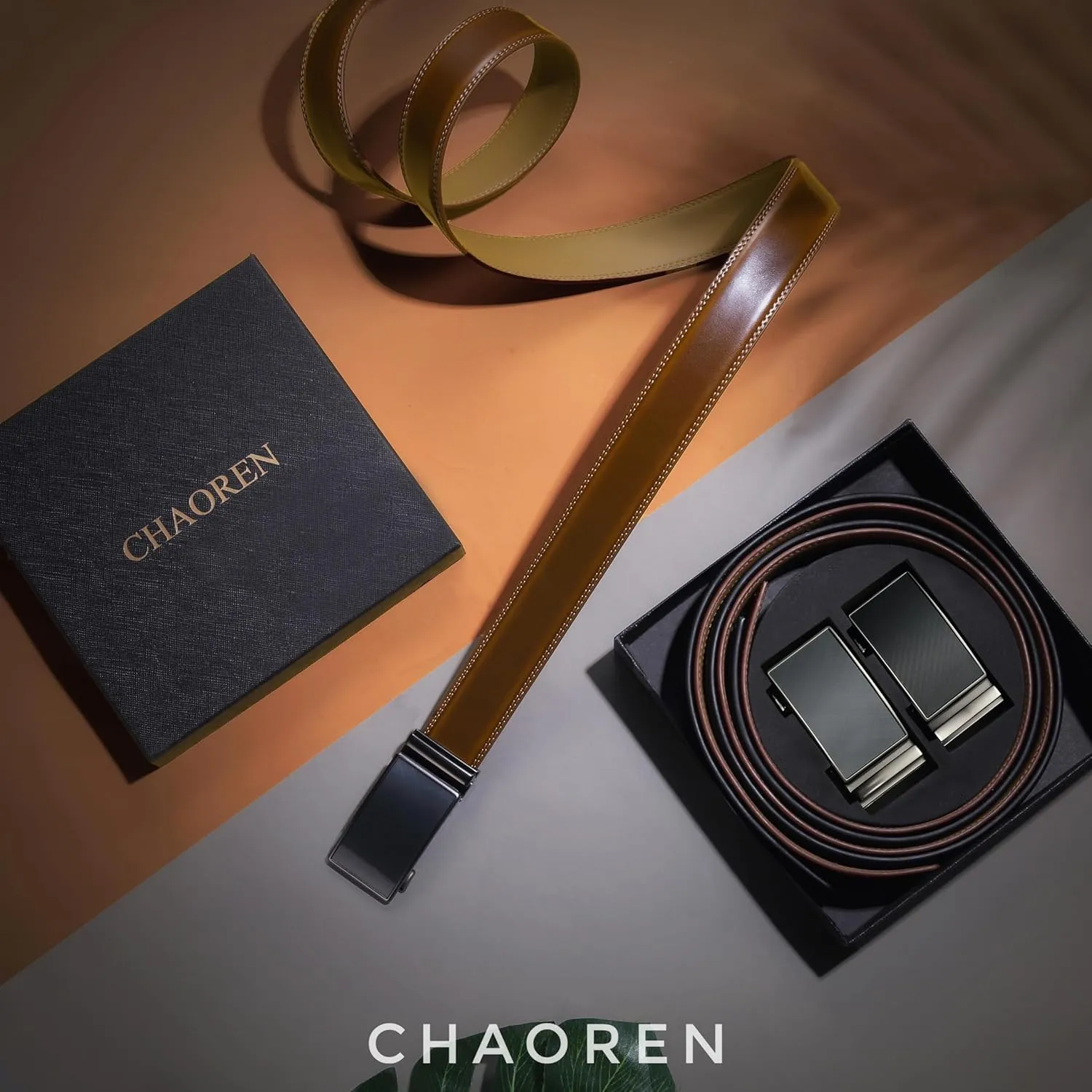 CHAOREN Leather Ratchet Belt Men 2 Pack - Customizable Fit, Effortless Style (35mm)