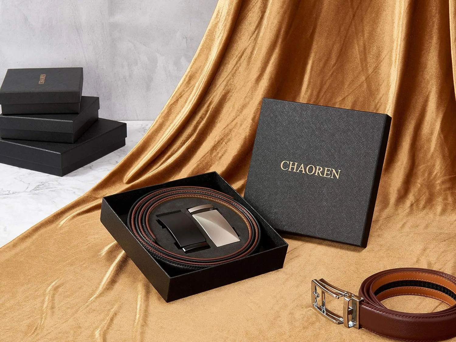 CHAOREN Leather Ratchet Belt Men 2 Pack - Customizable Fit, Effortless Style (35mm)