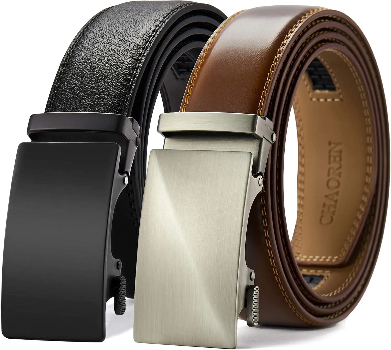 CHAOREN Leather Ratchet Belt Men 2 Pack - Customizable Fit, Effortless Style (35mm)