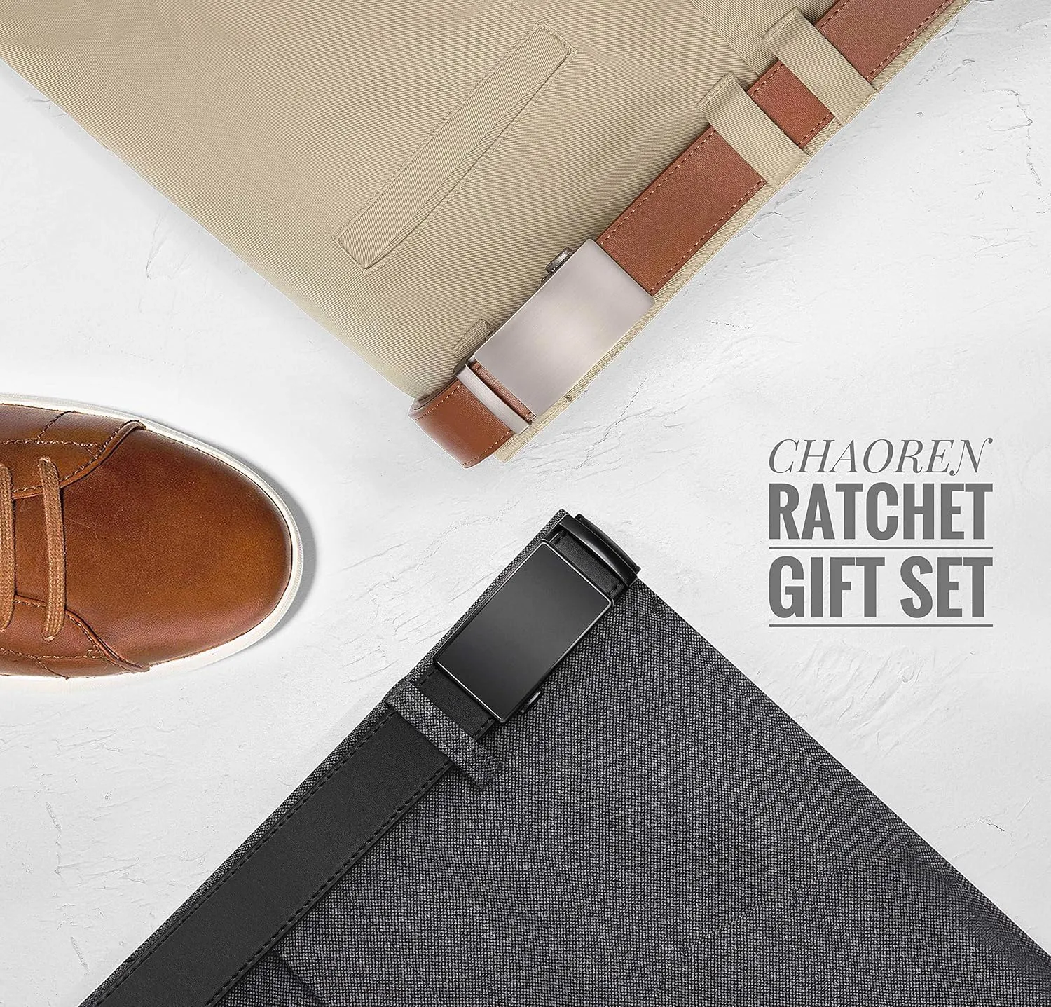 CHAOREN Leather Ratchet Belt Men 2 Pack - Customizable Fit, Effortless Style (35mm)