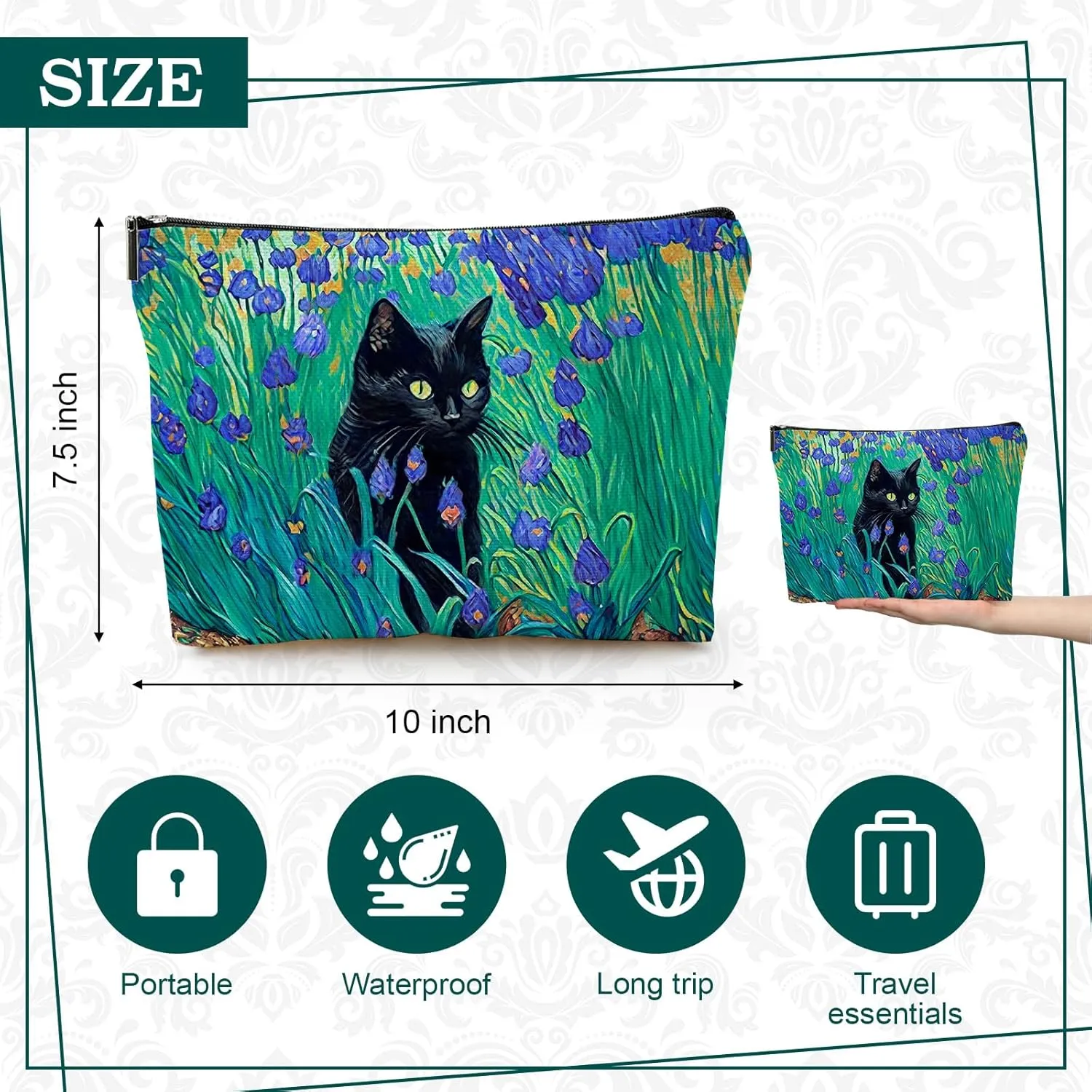 CHENGU 6 Pcs Cat Makeup Bag Black Cat Lover Gifts Cat Cosmetic Bags Funny Cool Black Cat Canvas Toiletry Bags with Zipper Portable Cat Mom Gifts Cat Owners Birthday Gifts For Teen Girls Women