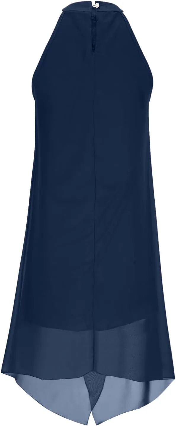 Chiffon Halter Dress for Women Dressy Tiered Evening Cocktail Party Dress Plus Size Choker Neck Swing Midi Sundress