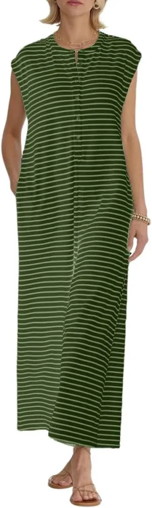 chouyatou Women's Baggy Contrast Striped Wide Leg Jumpsuit Button Down Dressy Overall Romper Pants