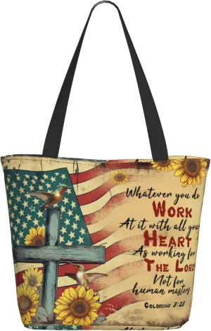 Christian Gifts Reusable Shopping Tote Bag Zippered Inspirational Tote Bags for Women Bible Verse Shoulder Bag