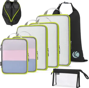 Cipway Compression Packing Cubes Mesh, Lightweight Luggage Organizer Bags with Laundry Bag, Toiletries Bag and Shoe Bag, Travel Essentials for Carry on Suitcase8 Pcs,Black