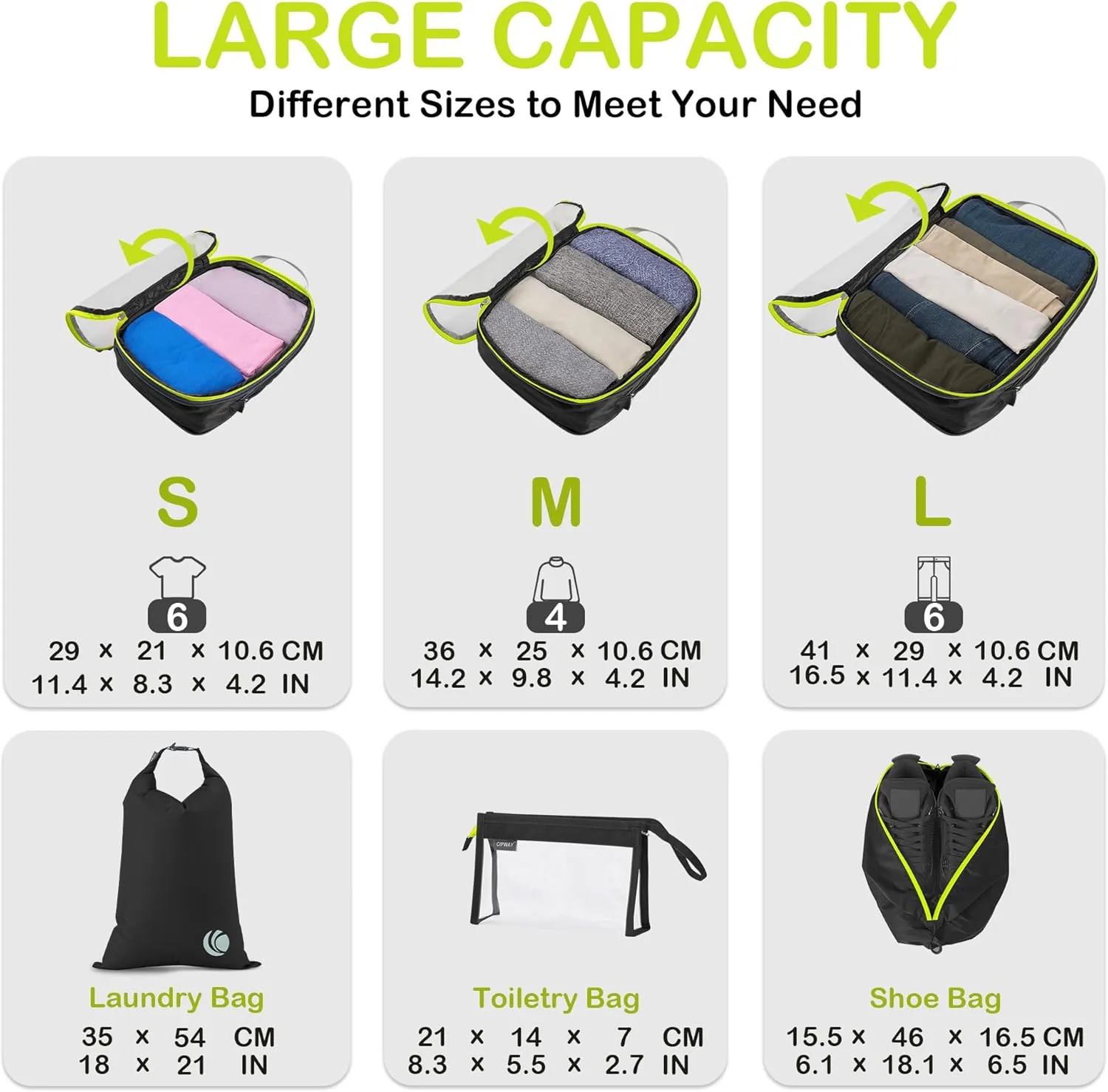 Cipway Compression Packing Cubes Mesh, Lightweight Luggage Organizer Bags with Laundry Bag, Toiletries Bag and Shoe Bag, Travel Essentials for Carry on Suitcase8 Pcs,Black