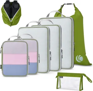 Cipway Compression Packing Cubes Mesh, Lightweight Luggage Organizer Bags with Laundry Bag,Toiletries Bag and Shoe Bag, Travel Essentials for Carry on Suitcase8 Pcs,Green