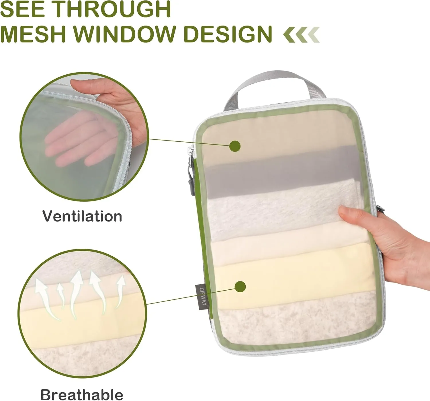 Cipway Compression Packing Cubes Mesh, Lightweight Luggage Organizer Bags with Laundry Bag,Toiletries Bag and Shoe Bag, Travel Essentials for Carry on Suitcase8 Pcs,Green