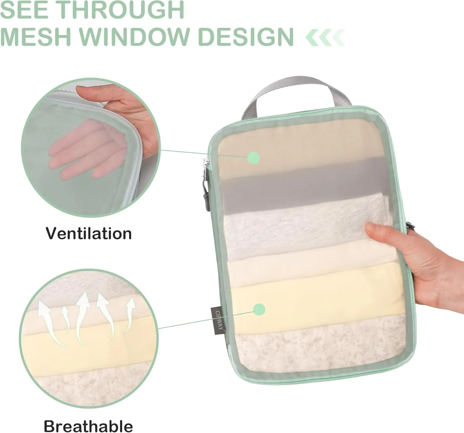 Cipway Compression Packing Cubes Mesh, Lightweight Luggage Organizer Bags with Laundry Bag,Toiletries Bag and Shoe Bag, Travel Essentials for Carry on Suitcase8 Pcs,Sage Green