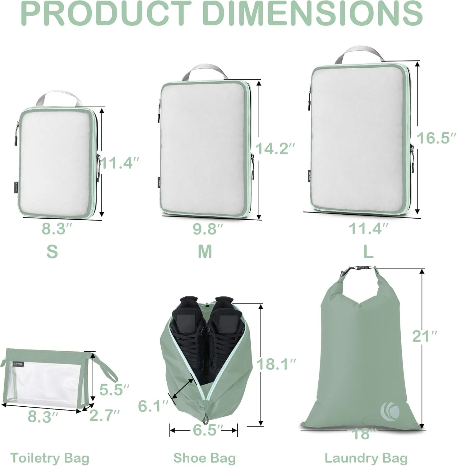 Cipway Compression Packing Cubes Mesh, Lightweight Luggage Organizer Bags with Laundry Bag,Toiletries Bag and Shoe Bag, Travel Essentials for Carry on Suitcase8 Pcs,Sage Green