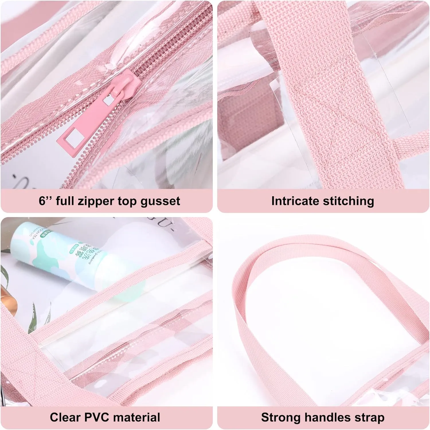 clear tote bag,Purse handle with zipper for work plastic transparent see through women