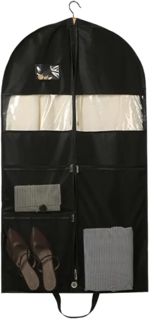 Clothes Cover 5 Pack Garment Bags for Travel Hanging Garment Bag with Pockets Foldable Suit Bags (Color : Black, Size : 60 * 10 * 110cm)