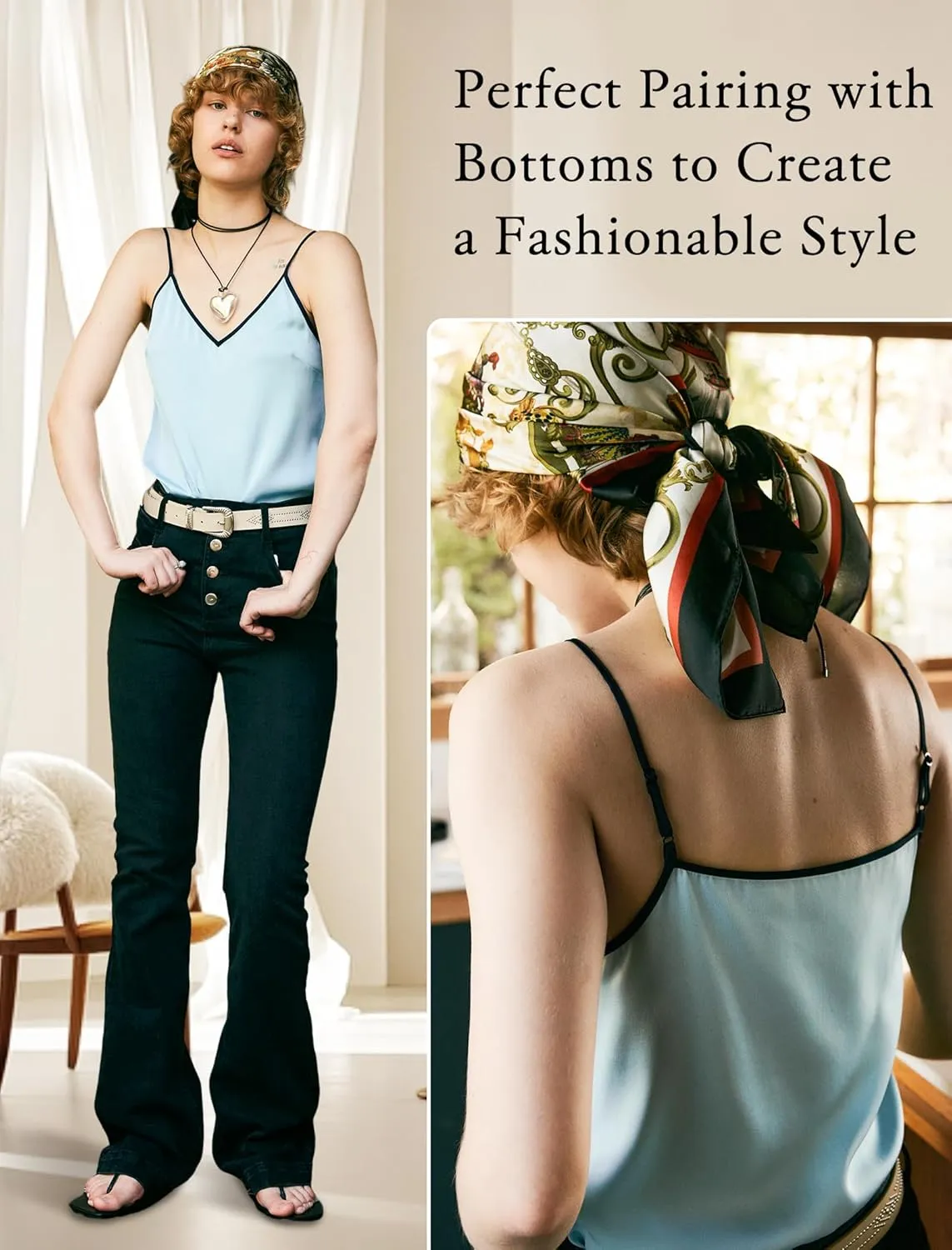 COLD POSH Silk Camisole Tops for Women V Neck 19MM Pure Silk Camisoles Summer Basic Tank Top with Adjustable Spaghetti Straps