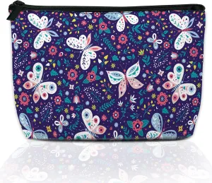Colorful Butterflies and Flowers Makeup Bag for Purse, Waterproof Funny Cosmetic Bag for Women, Zipper Travel Toiletry Pouch Gift 9.55.9 Inch
