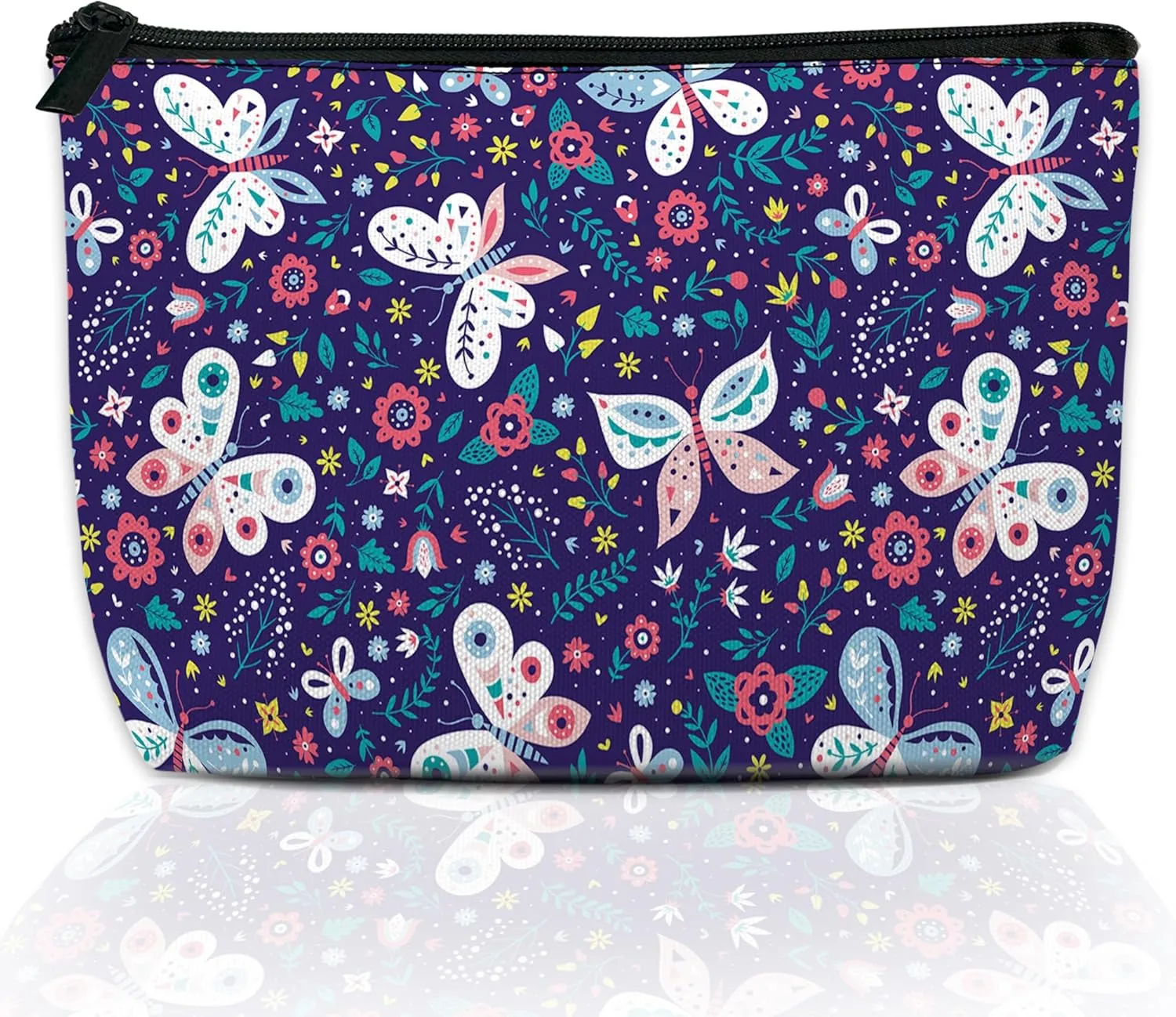 Colorful Butterflies and Flowers Makeup Bag for Purse, Waterproof Funny Cosmetic Bag for Women, Zipper Travel Toiletry Pouch Gift 9.55.9 Inch