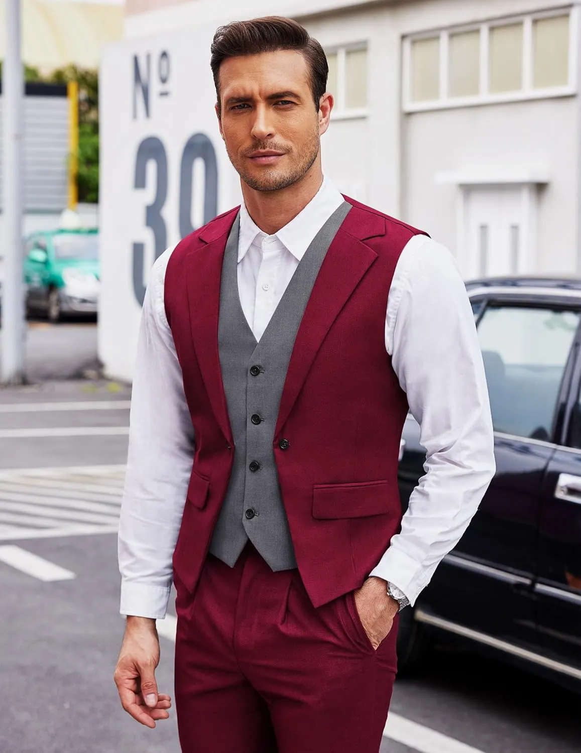 COOFANDY Men's Layered Suit Vest Business Dress Vests Formal Wedding Waistcoat Slim Fit