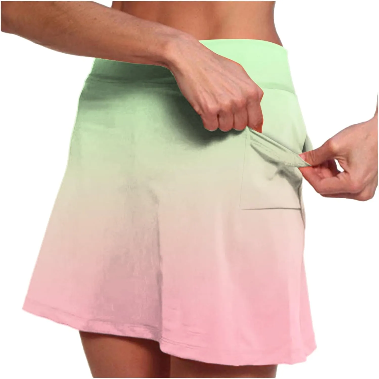 cooki Tennis Skirts for Women Summer Casual High Waisted Athletic Skort Lightweight Stretchy Workout Gradient Color Skirt