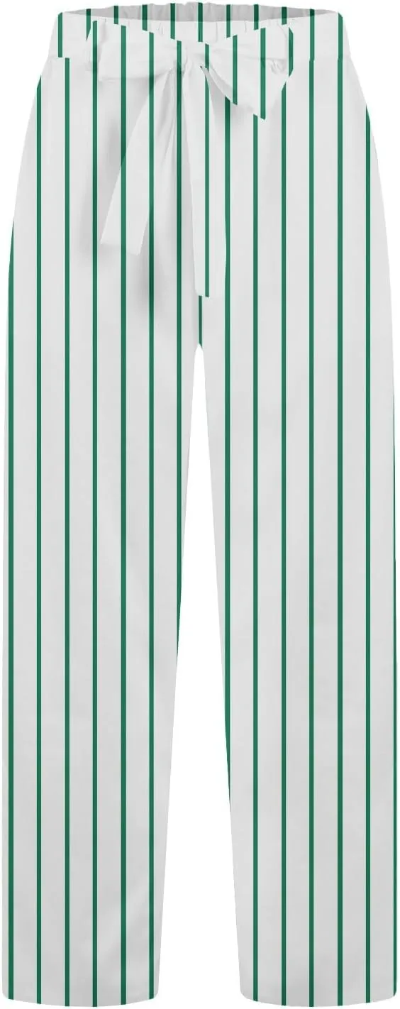 Cotton Linen Pants for Women Wide Leg Elastic Waist Capri Pant Casual Loose Palazzo Cropped Trousers with Pockets
