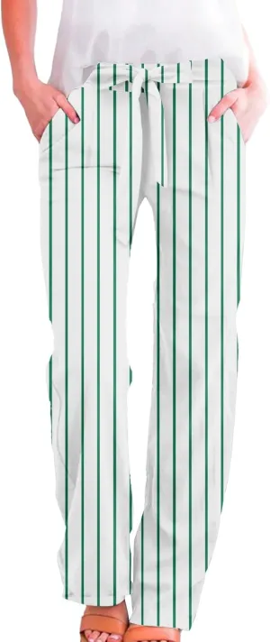 Cotton Linen Pants for Women Wide Leg Elastic Waist Capri Pant Casual Loose Palazzo Cropped Trousers with Pockets