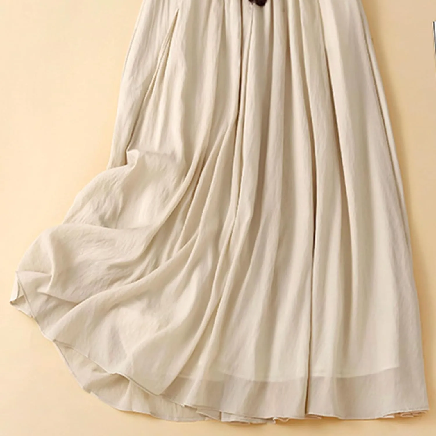 Cotton Linen Skirt for Women 2025 Trendy Solid Vintage Layered A-Line Flared Skirts Casual Elastic Waist Maxi Skirt