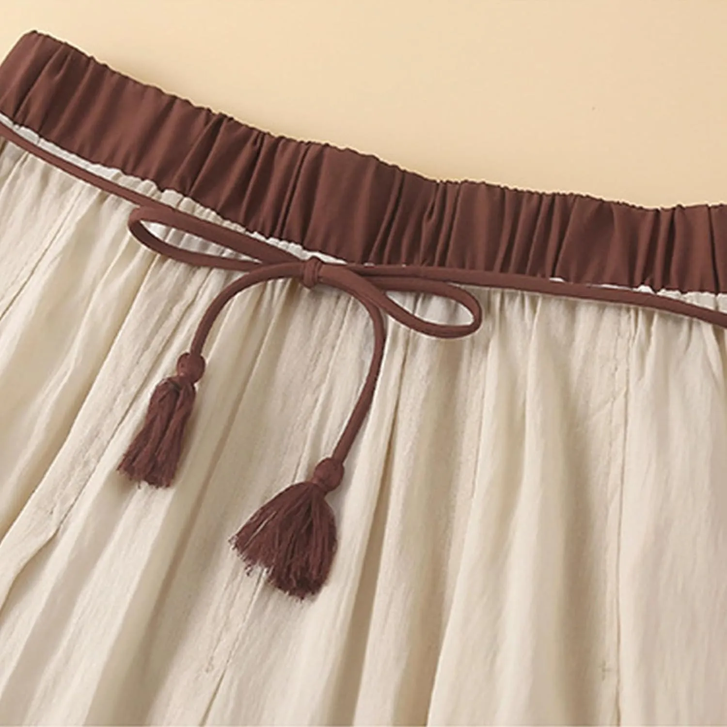 Cotton Linen Skirt for Women 2025 Trendy Solid Vintage Layered A-Line Flared Skirts Casual Elastic Waist Maxi Skirt