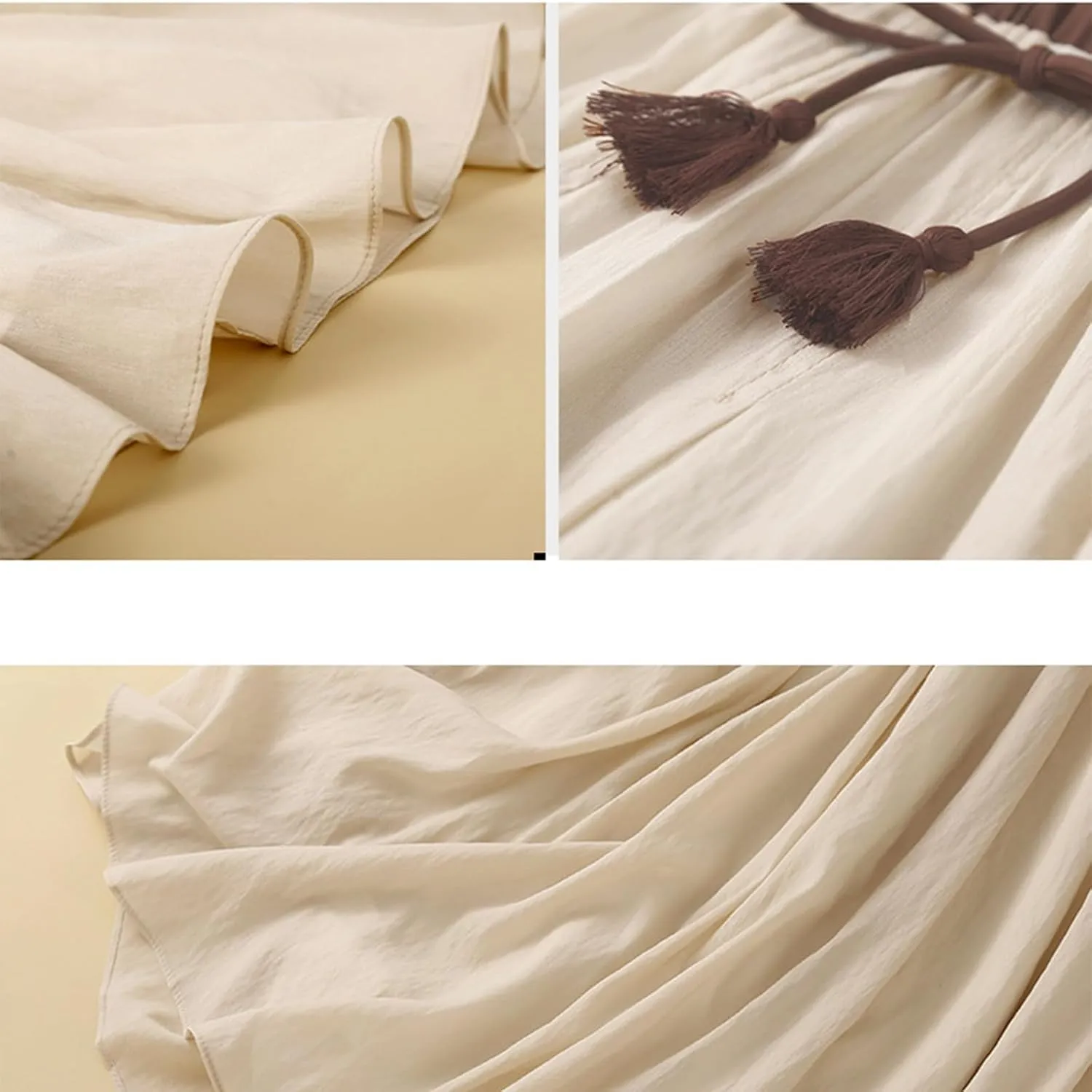 Cotton Linen Skirt for Women 2025 Trendy Solid Vintage Layered A-Line Flared Skirts Casual Elastic Waist Maxi Skirt