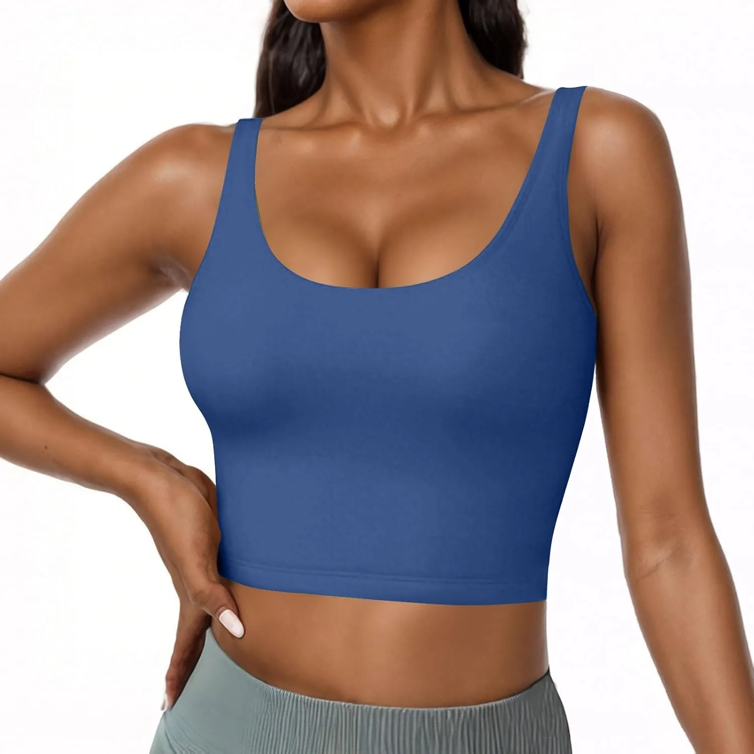 Cotton Tank Top with Built in Bra for Women Adjustable Strap Workout Camisole Yoga Shirts Layer Padded Bra Tank Tops