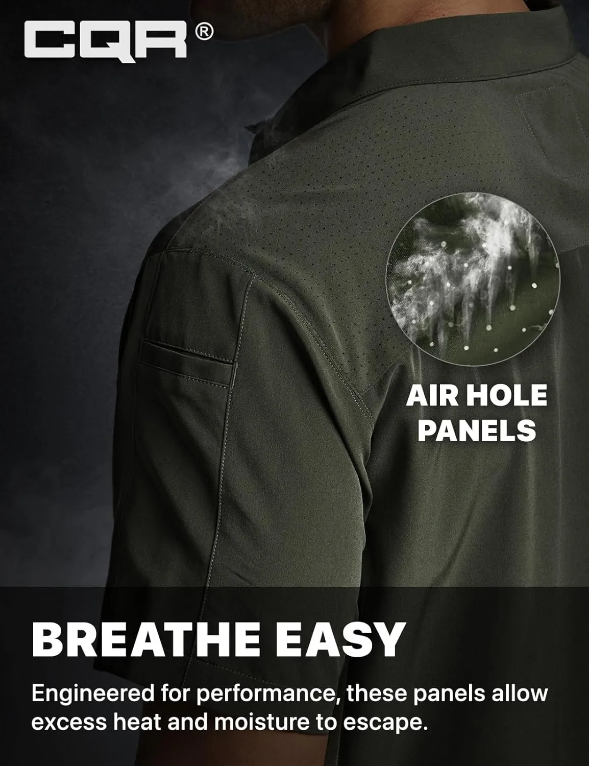 CQR Men's Short Sleeve Tactical Shirts, UPF 50  Ripstop Military Work Shirts, Breathable Button Down Outdoor Hiking Shirt