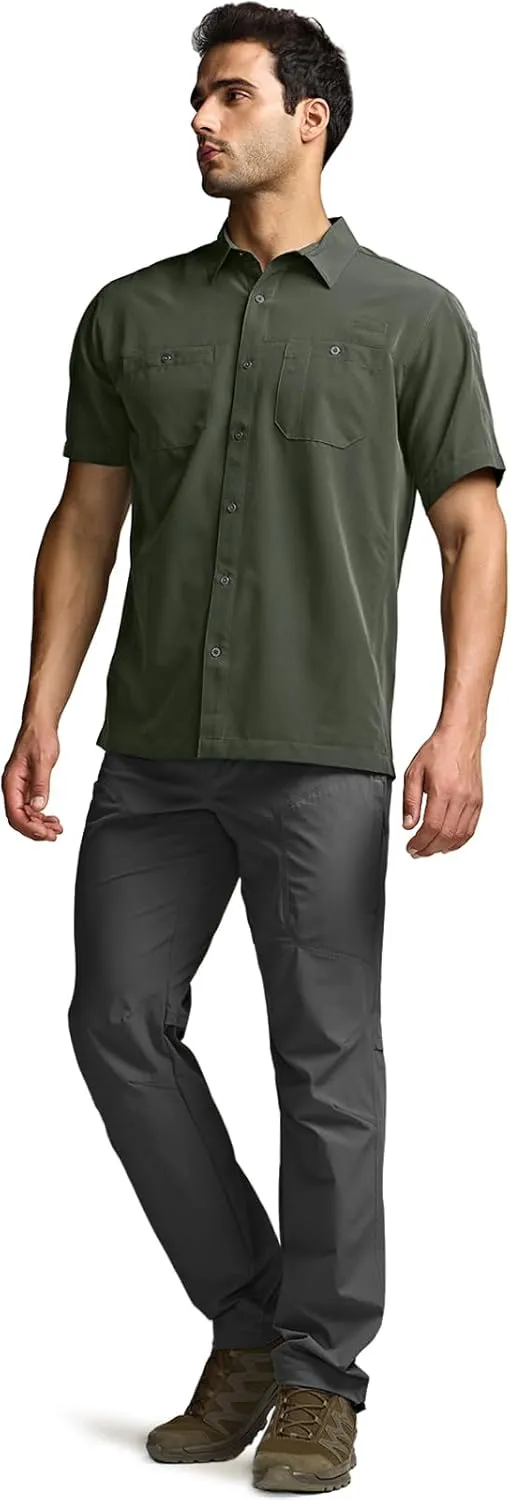 CQR Men's Short Sleeve Tactical Shirts, UPF 50  Ripstop Military Work Shirts, Breathable Button Down Outdoor Hiking Shirt