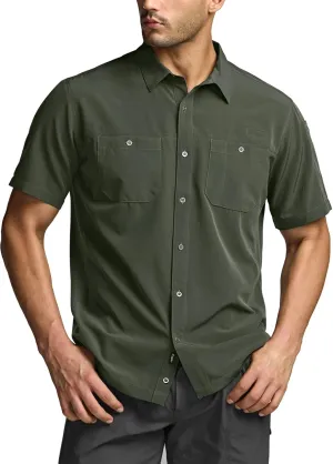 CQR Men's Short Sleeve Tactical Shirts, UPF 50  Ripstop Military Work Shirts, Breathable Button Down Outdoor Hiking Shirt