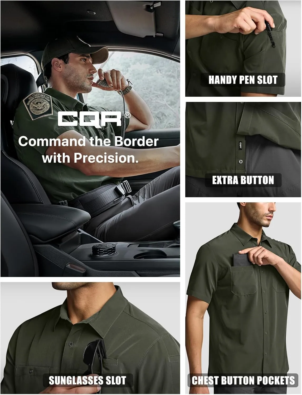 CQR Men's Short Sleeve Tactical Shirts, UPF 50  Ripstop Military Work Shirts, Breathable Button Down Outdoor Hiking Shirt