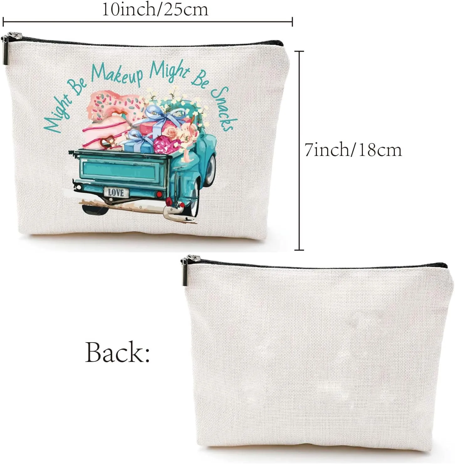 CREATCABIN Truck Canvas Makeup Bags Cosmetic Bag Multi Purpose Pen Case with Metal Zipper Toiletry Travel Bag Purse Pouches for Women Keys Pencil Lipstick Card Inspirational Birthday Gifts 10 x 7Inch