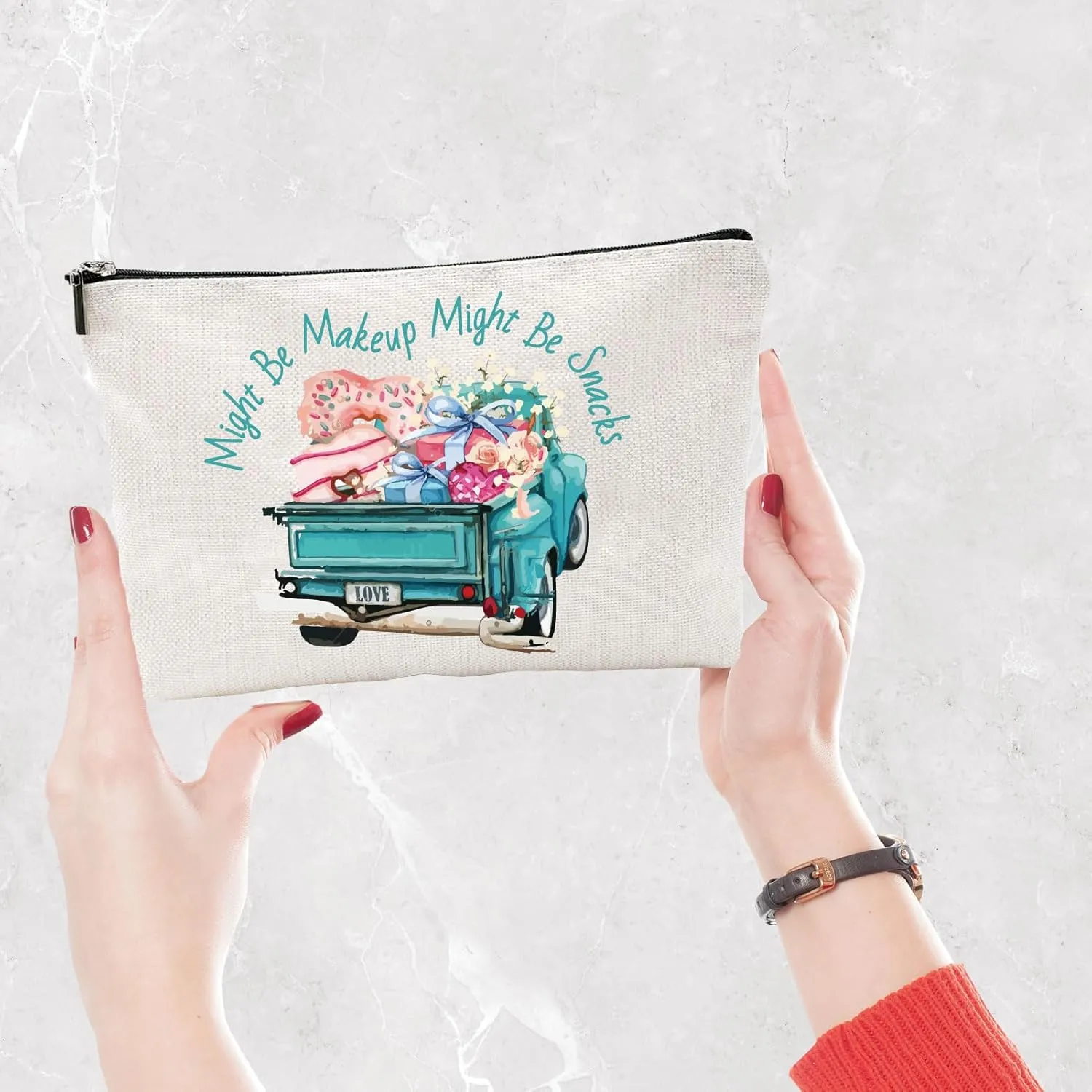 CREATCABIN Truck Canvas Makeup Bags Cosmetic Bag Multi Purpose Pen Case with Metal Zipper Toiletry Travel Bag Purse Pouches for Women Keys Pencil Lipstick Card Inspirational Birthday Gifts 10 x 7Inch
