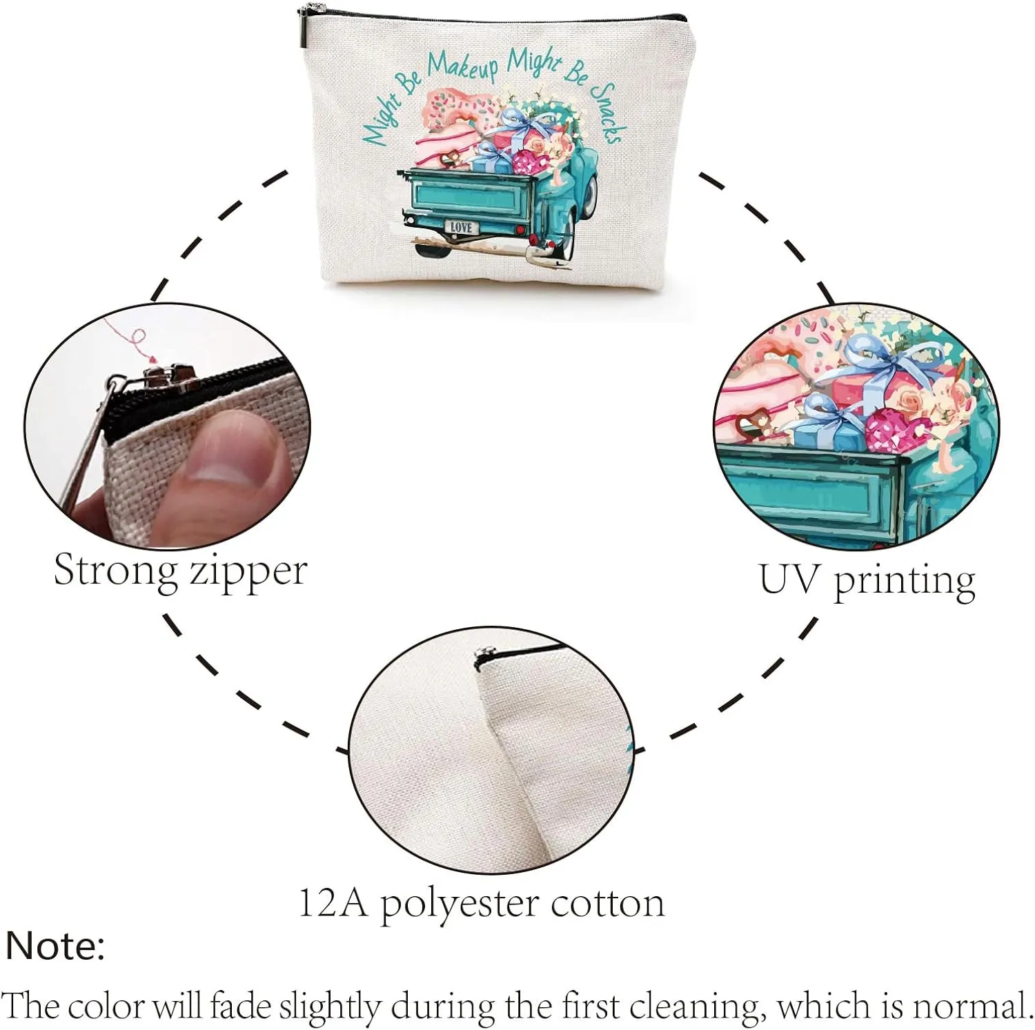 CREATCABIN Truck Canvas Makeup Bags Cosmetic Bag Multi Purpose Pen Case with Metal Zipper Toiletry Travel Bag Purse Pouches for Women Keys Pencil Lipstick Card Inspirational Birthday Gifts 10 x 7Inch