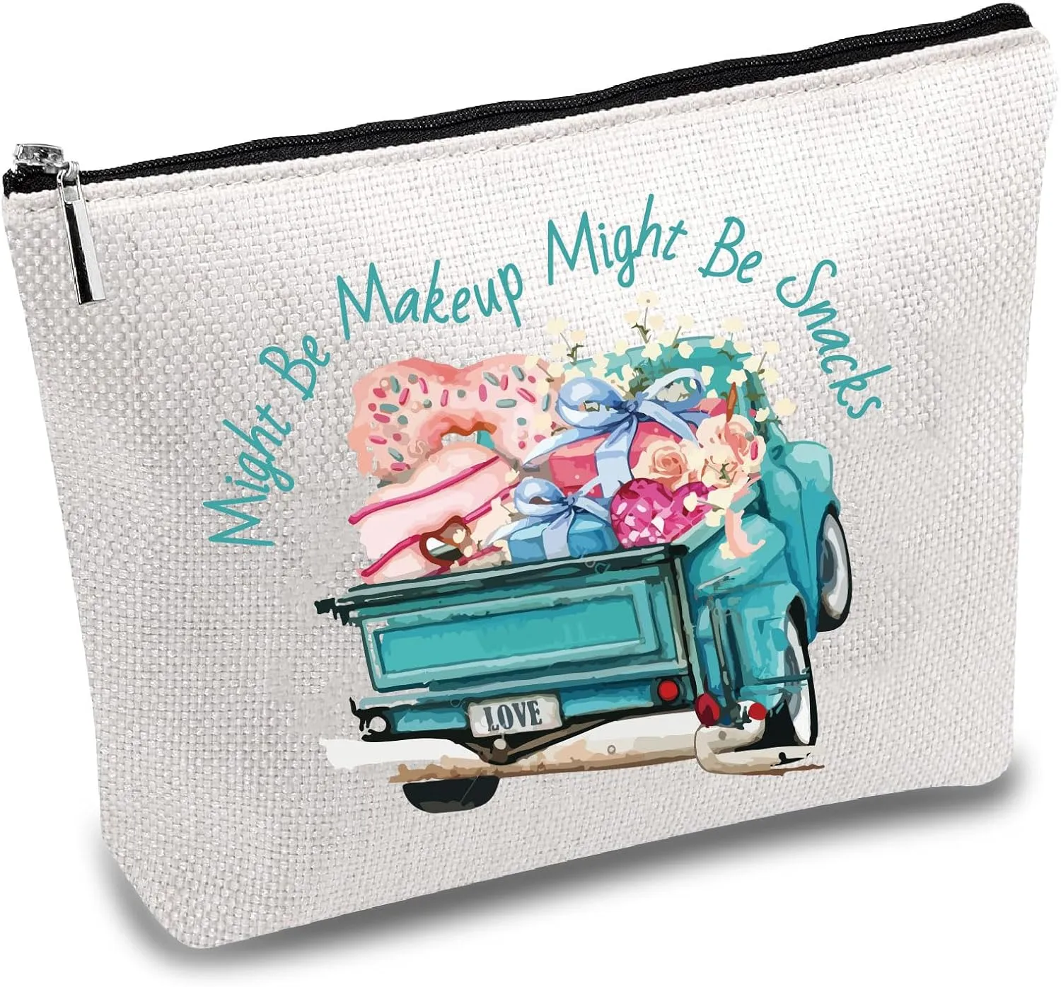 CREATCABIN Truck Canvas Makeup Bags Cosmetic Bag Multi Purpose Pen Case with Metal Zipper Toiletry Travel Bag Purse Pouches for Women Keys Pencil Lipstick Card Inspirational Birthday Gifts 10 x 7Inch