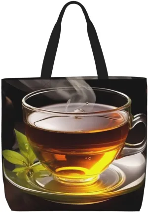 Cup of Tea Tote Bag for Women Hobo Handbags with Zipper Large Shoulder Bag Shopping Bags Travel Purse