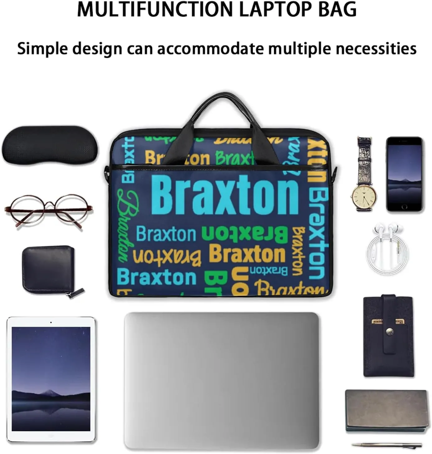 Custom Laptop Shoulder Bags with Name Personalized Laptop Bags with Multi-Pockets