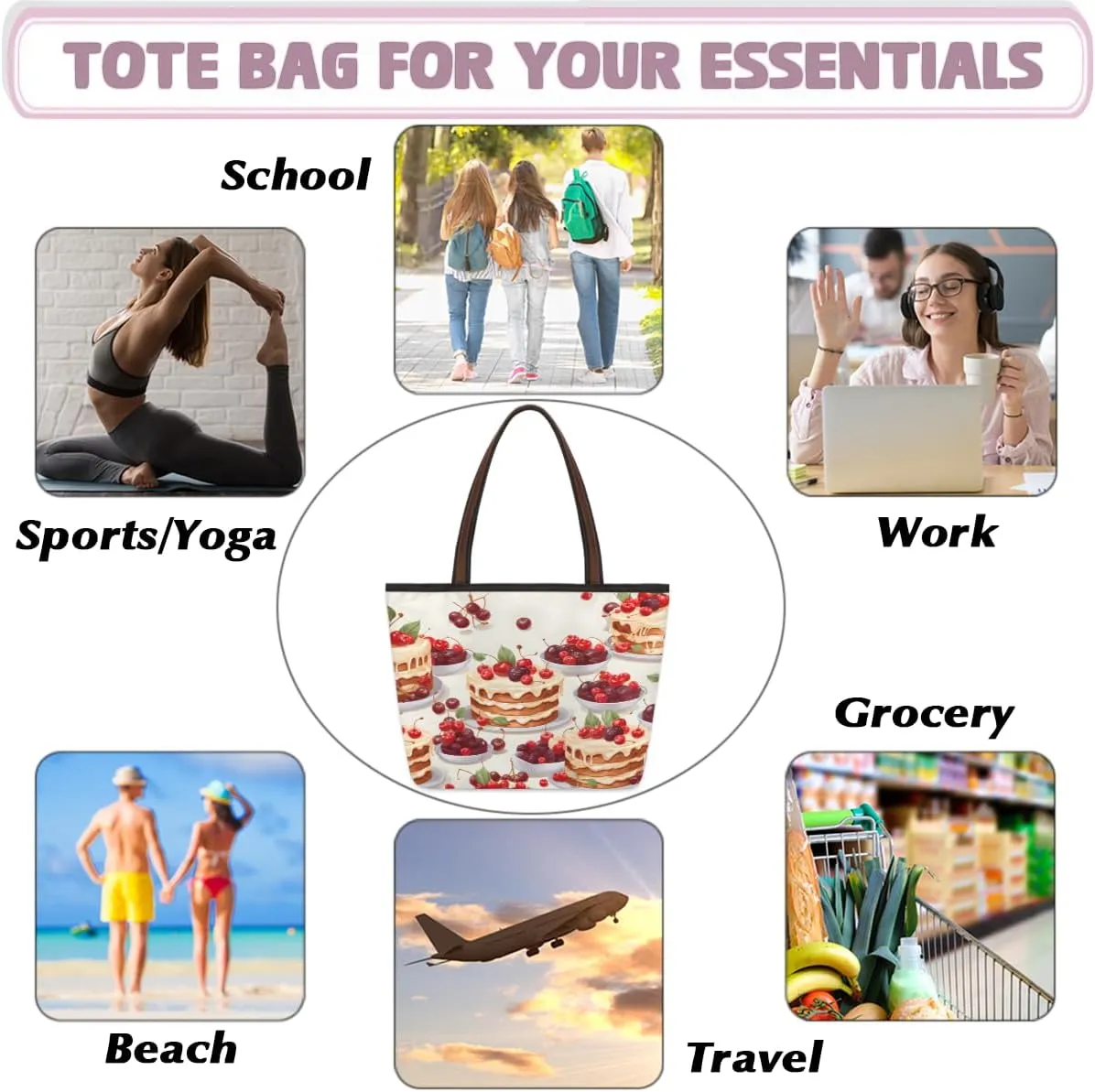 Cute American Football Striped Tote Bag with Zipper 15 Inch Canvas Tote Bag for Women Shoulder Handbag