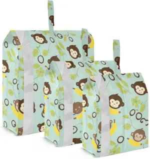 Cute Cartoon Monkeys Bananas 3 Set Packing Travel Bags Foldable Garment Bag Closet Storage Travel Bag Pack Travel Suitcase