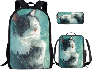 Cute Cat Backpacks for Toddler Girls with Lunch Box Girls Backpack Elementary School Large Schoolbags Bagpack Rucksack Travel Outdoor Daypack for Kids Gifts