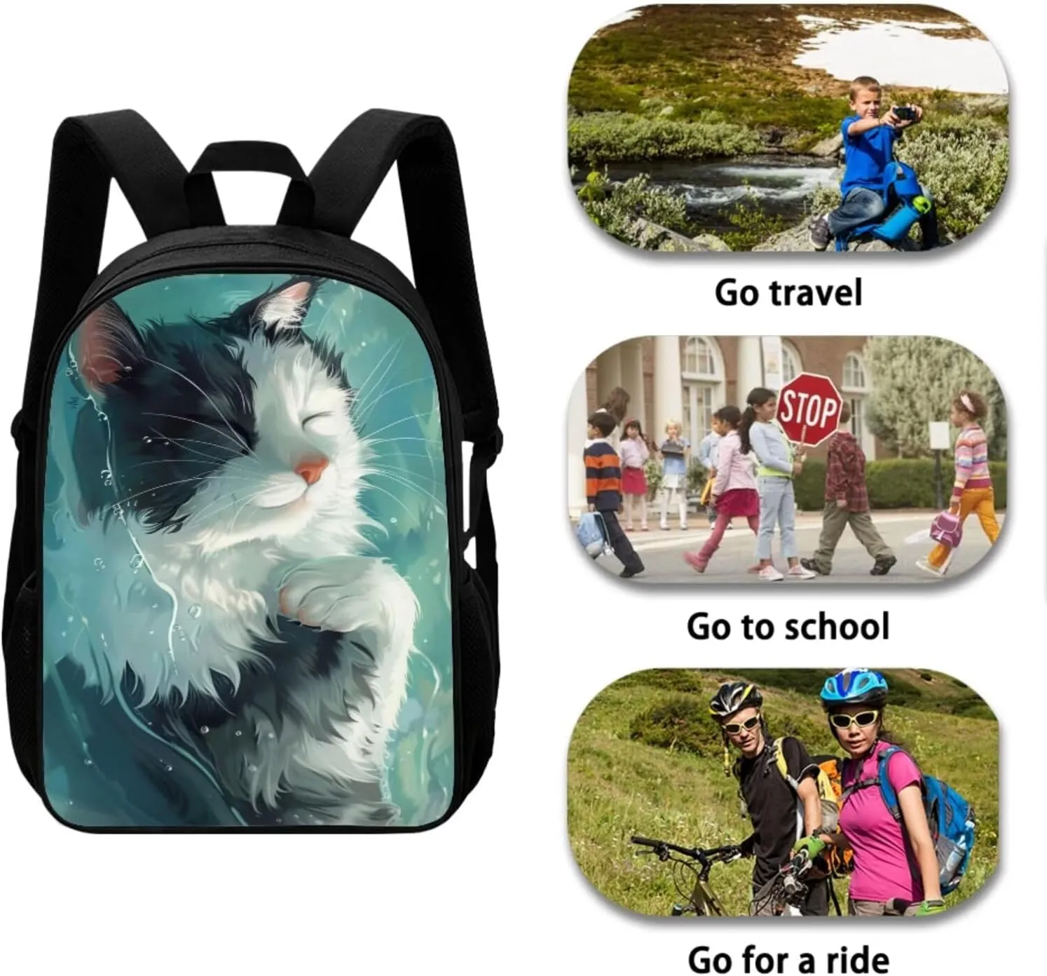 Cute Cat Backpacks for Toddler Girls with Lunch Box Girls Backpack Elementary School Large Schoolbags Bagpack Rucksack Travel Outdoor Daypack for Kids Gifts