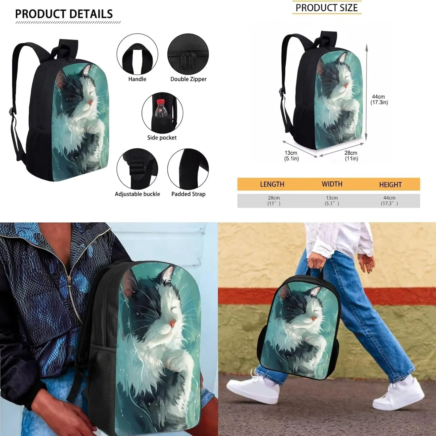 Cute Cat Backpacks for Toddler Girls with Lunch Box Girls Backpack Elementary School Large Schoolbags Bagpack Rucksack Travel Outdoor Daypack for Kids Gifts
