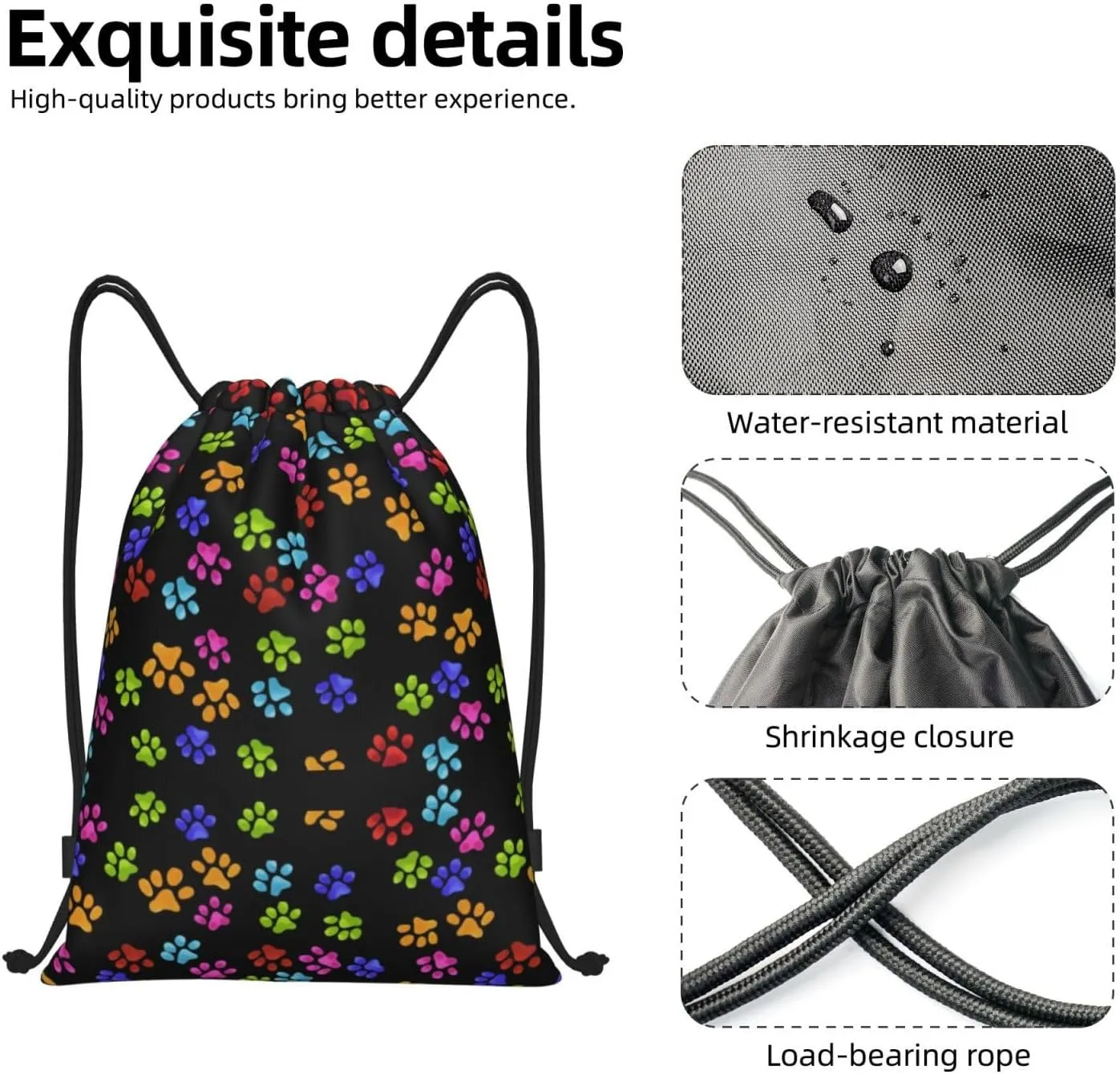 Cute Dog Paw Print Drawstring Backpack Adjustable Bag Sackpack Paws Bags for Gym Shopping Sport Yoga