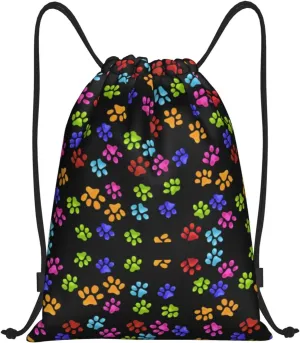 Cute Dog Paw Print Drawstring Backpack Adjustable Bag Sackpack Paws Bags for Gym Shopping Sport Yoga